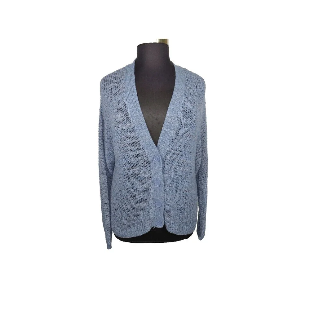Sejour Women's Blue Button Up V Neck Lightweight Sweater Knit Cardigan Plus 1X - Picture 5 of 9